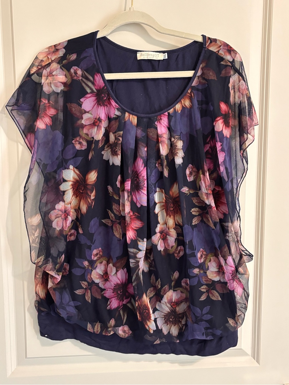 Dark Purple Sheer Overlay Women's Blousei